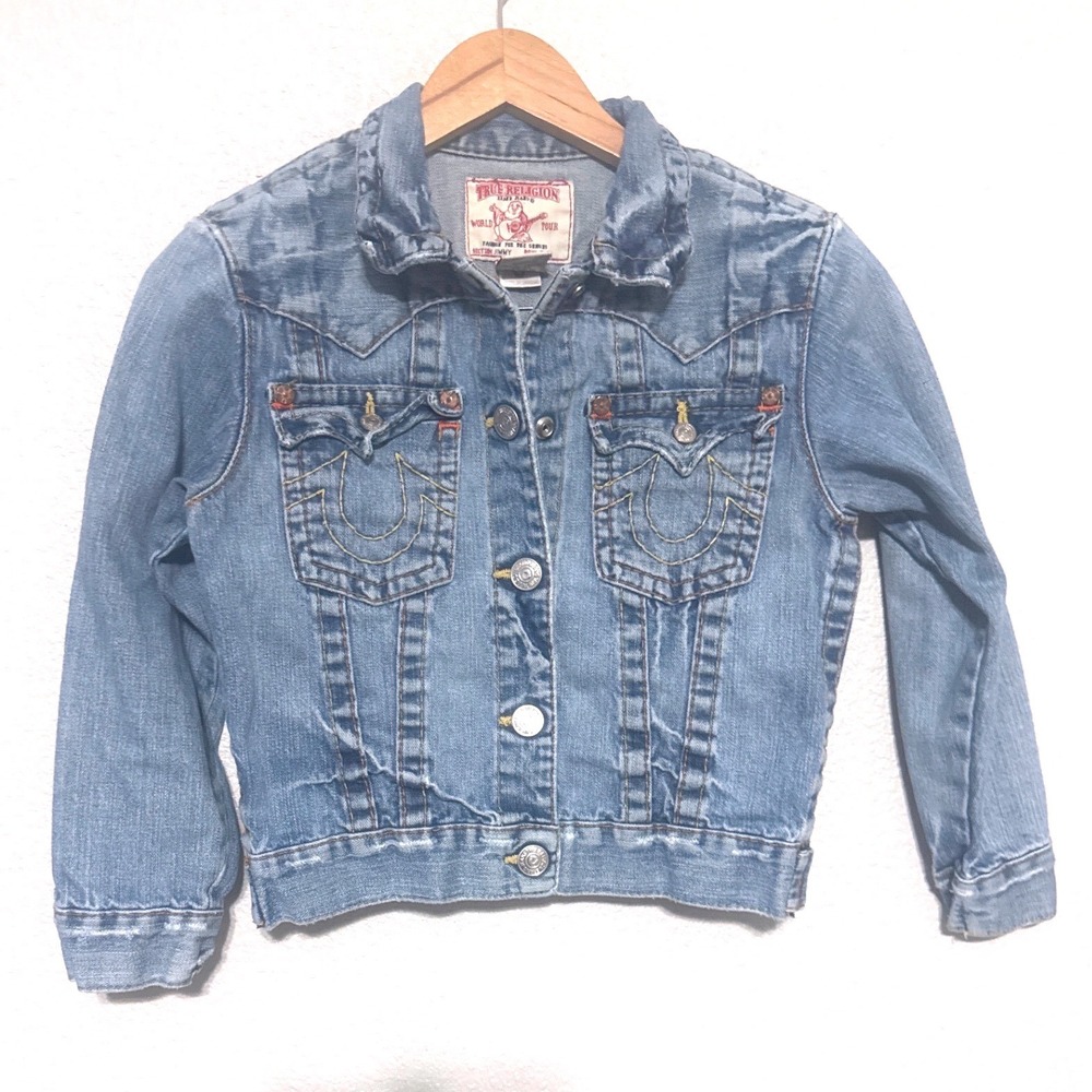 True Religion Denim Jean Jacket Girl's‎ Size XL World Tour Blue Western